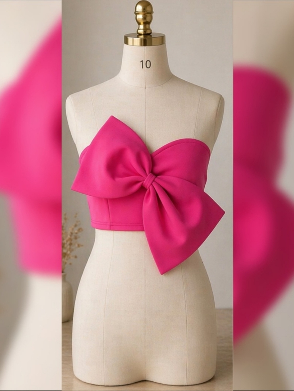 Strapless Bandeau Top with Oversized Bow - Hot Pink
